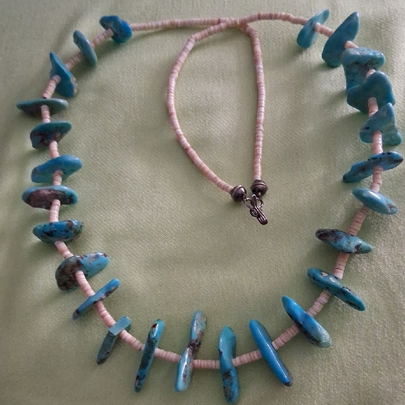 Native Blue and Cream Necklace with Organic Stones - Picture 1 of 1